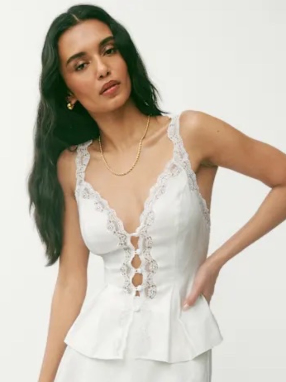 Reformation Josefina Linen Lace Top White Size 6